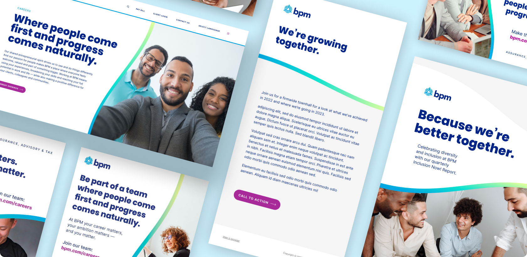 A series of messaging page mock-ups