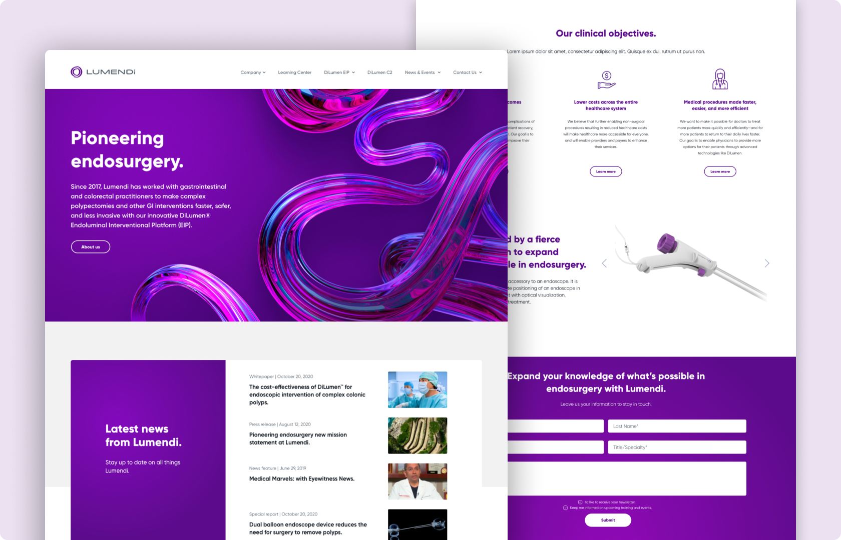 An example of Lumendi's desktop page