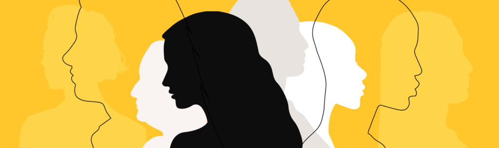 A silhouette of a woman's side profile